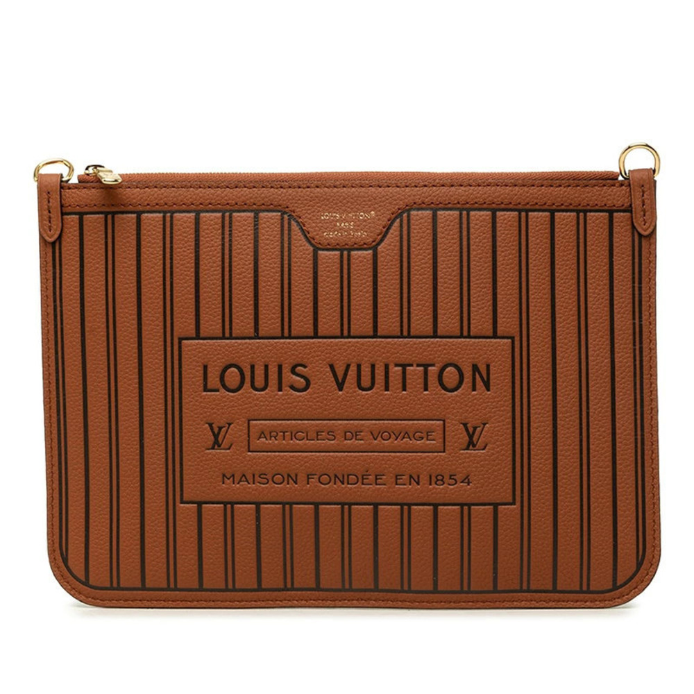 Louis Vuitton Neverfull Inside Attached Leather Tote Bag Brown